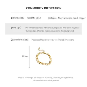 Size chart showing 22.5cm length and 18.6g weight for pearl and alloy bracelet
