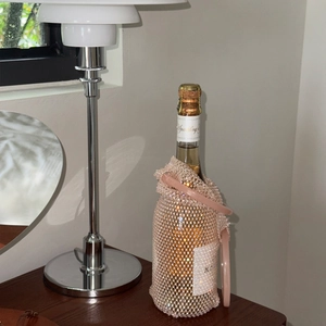 Rhinestone Wine Bottle Bag Mesh Woven Portable Carrier With Double Resin Handles Luxury Gift Sleeve For Women