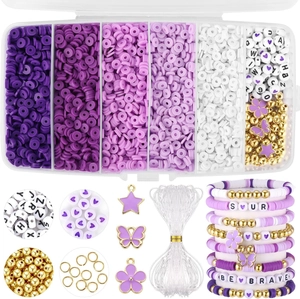 Détails du kit de perles en pâte polymère violette avec breloques et bijoux