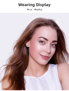 Close-up of classic six-prong 925 sterling silver moissanite stud earring on ear