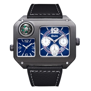 Orologio da uomo con quadrante grande, doppio fuso orario, bussola e cinturino nero