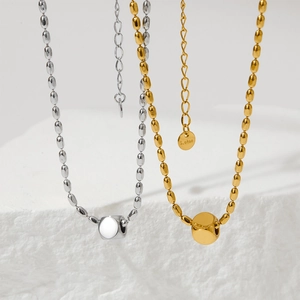 Minimalist Stainless Steel Necklace Oval Bean Chain Cylindrical Pendant High Polish Elegant Jewelry For Women