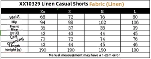Tableau des tailles pour shorts en lin femme indiquant les mesures de taille et hanches