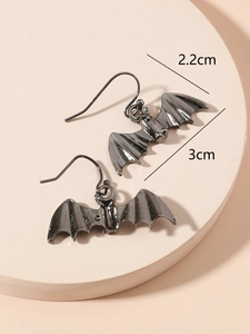 Detail view of gunmetal bat earrings for Halloween with 3cm by 2.2cm dimensions