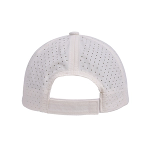 Detail of breathable beige kids sun hat showing mesh texture and velcro strap adjustment