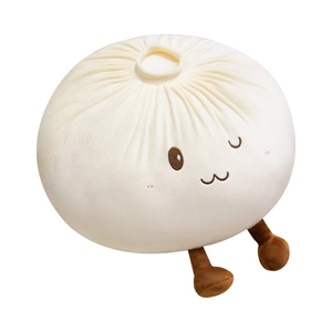 Soft plush stuffed steamed bun pillow with cute winking expression and long legs
