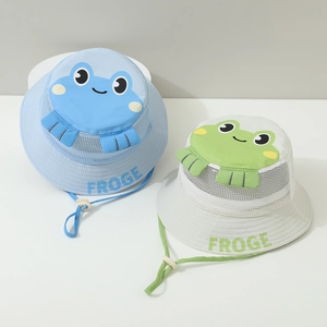 Breathable summer sun hat for kids featuring a cute frog design and mesh panels