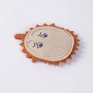 Durian shaped felt cat toy with catnip gall fruit and internal bell for dental care