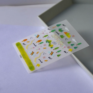 Macro shot of 5D nail art stickers with forest landscapes and sun motifs, model TS-083