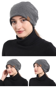 Soft grey cotton slouchy beanie for men and women shown in multiple wearing angles