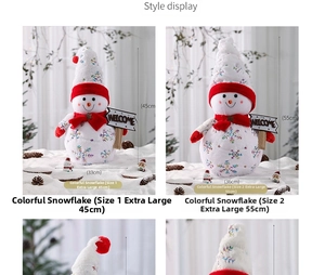 Confronto dimensioni di pupazzi di neve in peluche con cartello Welcome e ricami