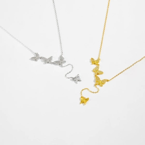 Elegant 925 sterling silver butterfly necklaces in gold and silver with sparkling diamonds