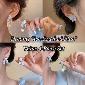 Butterfly Drop Stud Earrings And Ear Cuffs With 925 Sterling Silver Earring Post Zircon Crystal Artificial Pearl Asymmetric Tassel Jewelry For Women