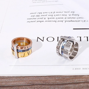 Roman numeral stainless steel rings in rose gold and silver with shell inlay