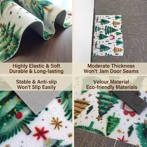 Christmas tree non-slip door mat with absorbent fleece surface and festive snowflake patterns
