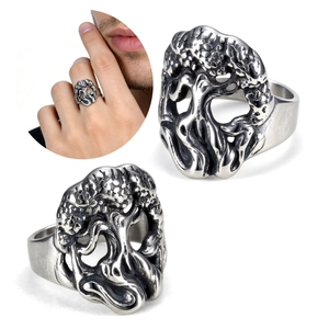 Tree Of Life Skull Ring Stainless Steel Vintage Gothic Retro Band Oxidized Metal Neutral Jewelry