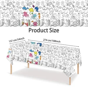 DIY coloring ocean world tablecloth for kids birthday party 54x108 inch size