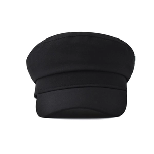 Classic black solid color baker boy cap with octagonal panel design for women