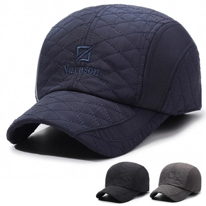 Men Winter Baseball Cap With Ear Flaps Quilted Warm Windproof Outdoor Casual Adjustable Polyester Hat