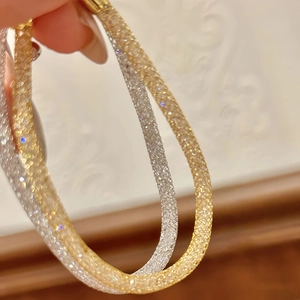 Women Mesh Tube Bracelet Inlaid With Shimmering Zircon Gold Silver Plated Elegant Adjustable Jewelry Accessory Fashion