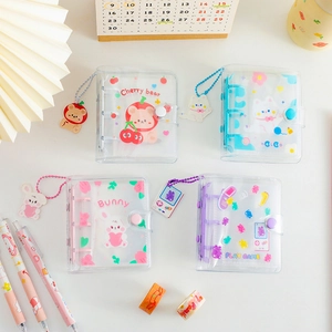 Sparkly PVC mini 3-ring binder photo albums with cute cartoon animal patterns and charms
