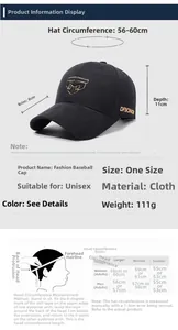 Tableau des tailles pour casquette de baseball avec tour de tête de 56-60 cm