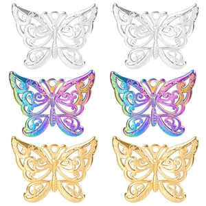 Stainless Steel Hollow Butterfly Pendant Necklace For Women Gold Silver Rainbow Plated Minimalist Butterfly Charm Jewelry Gift