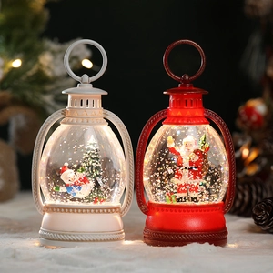 LED Christmas lantern with Santa and Snowman in a warm snowy holiday scene
