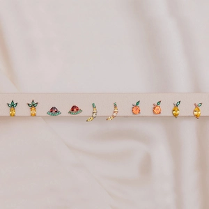 Colorful zircon fruit stud earrings including pineapple and watermelon designs