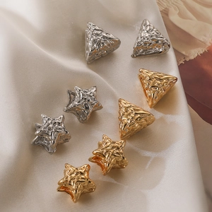 Minimalist Geometric Irregular Triangle Star Stud Earrings Vintage Hammered Copper Metal Texture Jewelry For Women Daily Wear