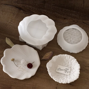 Silicone flower and leaf tray mold for resin DIY projects, shell patterned plaster dish