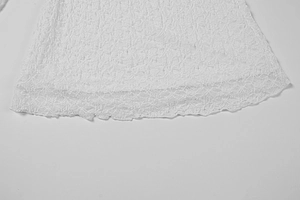 Gros plan de broderie en dentelle florale blanche avec motifs en maille et bords festonnés