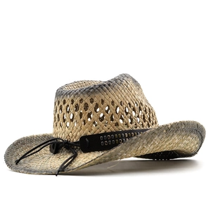 Chapeau de cowboy en paille vintage avec effet vieilli par pulvérisation et rivets