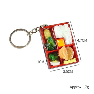 Miniature realistic food keychain with rice and meat bento box pendant 4.7cm size