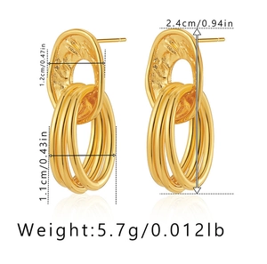Macro view showing 18K gold-plated double layered overlapping heart earrings dimensions