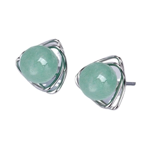 Elegant S925 silver stud earrings with triangle frame and green aventurine gemstones
