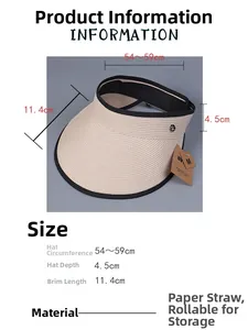 Size chart showing breathable linen sun visor with 54-59cm circumference and 11.4cm brim