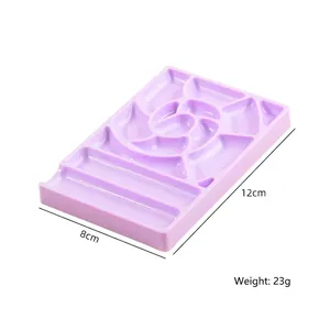 Purple plastic nail art palette with multiple grid compartments for color mixing, 8x12cm size