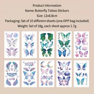 Detailed view of 12x6.8cm butterfly tattoo stickers showing colorful wing designs