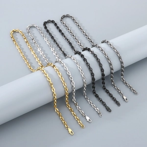 Three 6mm stainless steel anchor chains in gold, silver, and black with lobster clasps