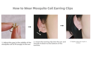 Three-step guide for wearing gold heart mosquito coil ear clips with sparkling zircons