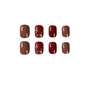 Glossy Rembrandt red and gold glitter press-on nails in short square shape