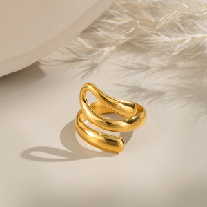 Geometric Minimalist Stainless Steel Ring Waterproof Hypoallergenic Multi Layer Winding Wave Gold Jewelry For Women