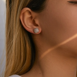 Elegant square stud earrings with pave-set cubic zirconia in a gold-plated setting