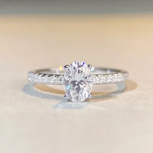Oval Cut Moissanite Ring 925 Sterling Silver Pave Side Stones Engagement Wedding Jewelry For Women