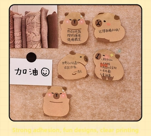 Detailed view of Capybara shaped sticky notes with lifestyle reminders on cork background
