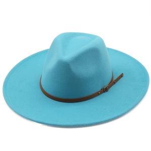 Wide Brim Fedora Hat Wool Felt Retro British Style Jazz Cap With Leather Band Metal Buckle For Men Women