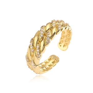 Elegant 18K gold-plated twisted cross open ring featuring micro-pave cubic zirconia accents