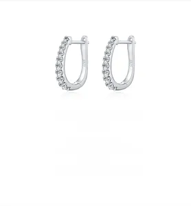Macro shot of S925 sterling silver hoop earrings with clear round moissanite inlay stones