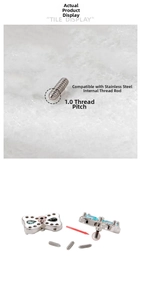 Detailed view of titanium butterfly stud with 1.0mm internal thread and blue gemstones